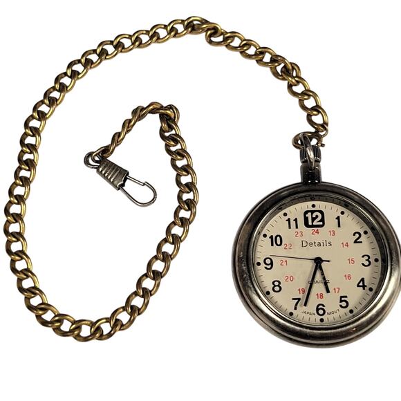 Details Pocket Watch with 14" Chain, Quartz Movement, Works New Battery - Picture 15 of 15